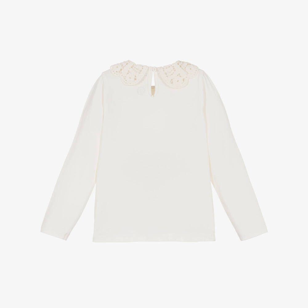NAME IT-توب بنات بياقة كروشيه قطن عضوي لون عاجي | Childrensalon
