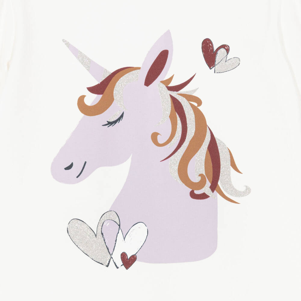 NAME IT-Girls Ivory Organic Cotton Unicorn Top | Childrensalon