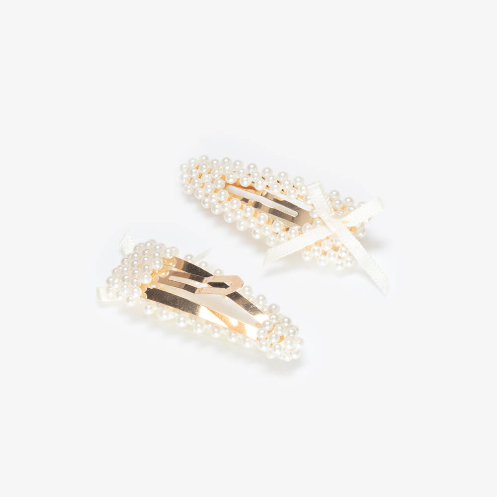 NAME IT-Girls Ivory Pearl Bead Hair Clips (2 Pack) | Childrensalon