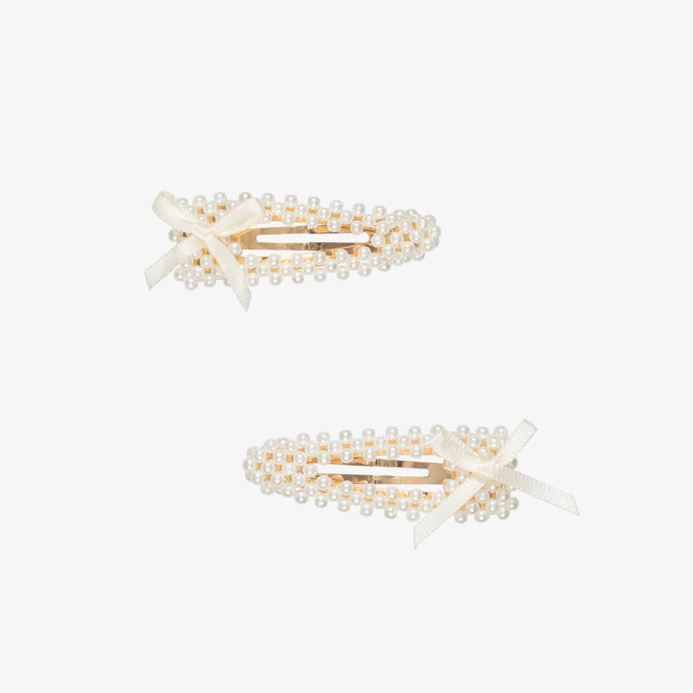 NAME IT-Girls Ivory Pearl Bead Hair Clips (2 Pack) | Childrensalon