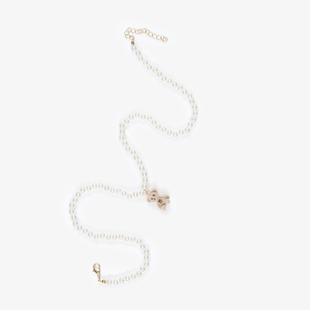 NAME IT-Girls Ivory Pearl Bead & Teddy Bear Necklace (45cm) | Childrensalon