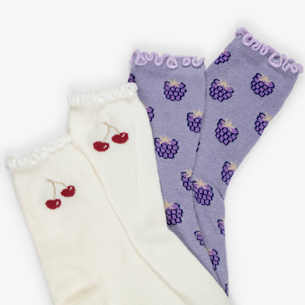 NAME IT-Girls Ivory & Purple Berry Socks (2 pack) | Childrensalon