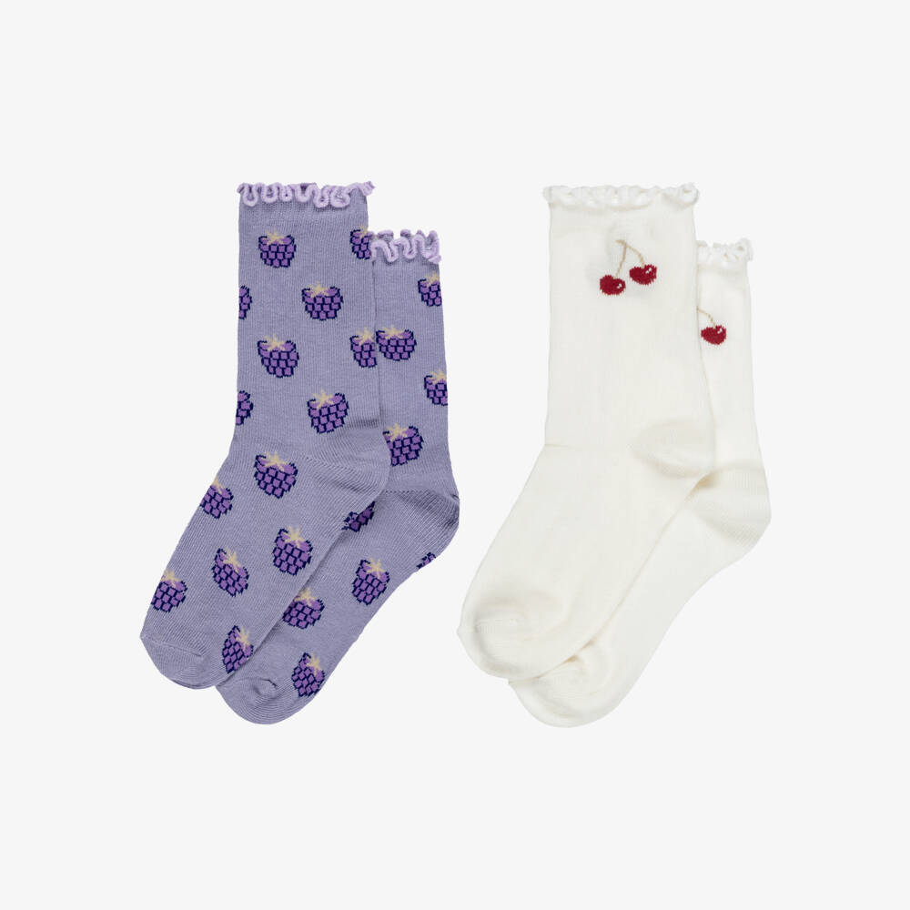 NAME IT-Girls Ivory & Purple Berry Socks (2 pack) | Childrensalon