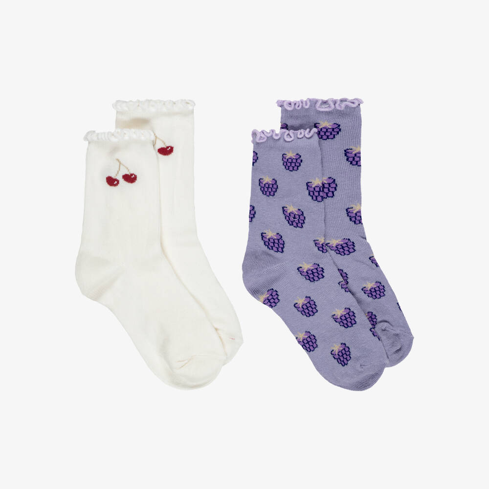 NAME IT-Girls Ivory & Purple Berry Socks (2 pack) | Childrensalon