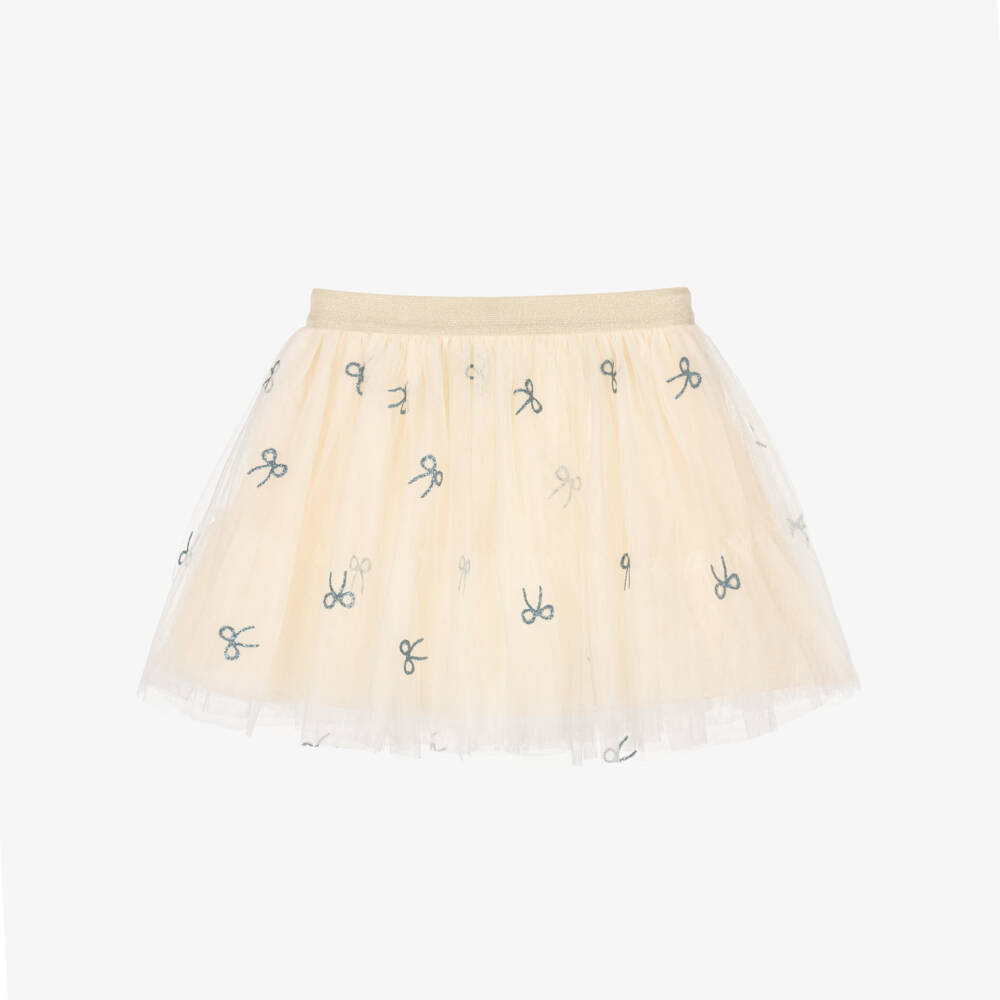 NAME IT-Girls Ivory Tulle Skirt with Sparkly Blue Bows | Childrensalon
