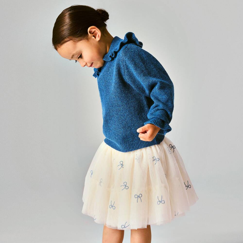 NAME IT-Girls Ivory Tulle Skirt with Sparkly Blue Bows | Childrensalon