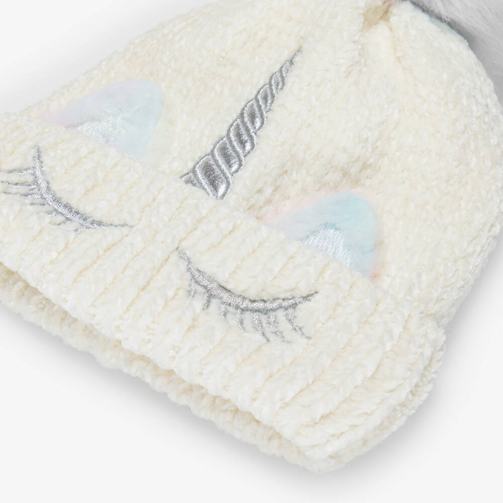 NAME IT-Шапка кремовая с единорогом и радужным помпоном для девочек | Childrensalon