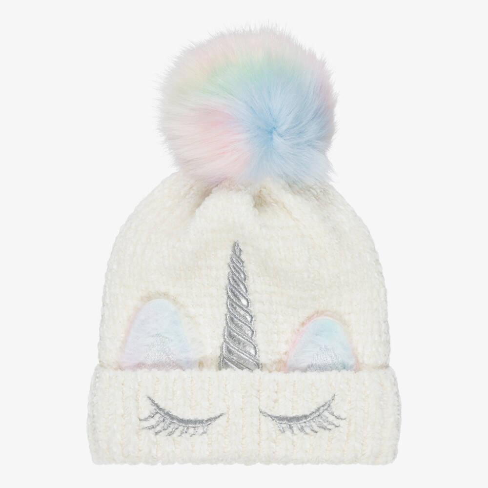 NAME IT-Girls Ivory Unicorn Hat with Rainbow Pom-Pom | Childrensalon