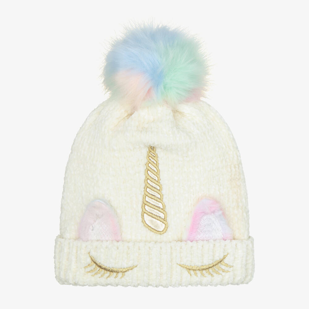 NAME IT-Girls Ivory Unicorn Pom-Pom Hat | Childrensalon