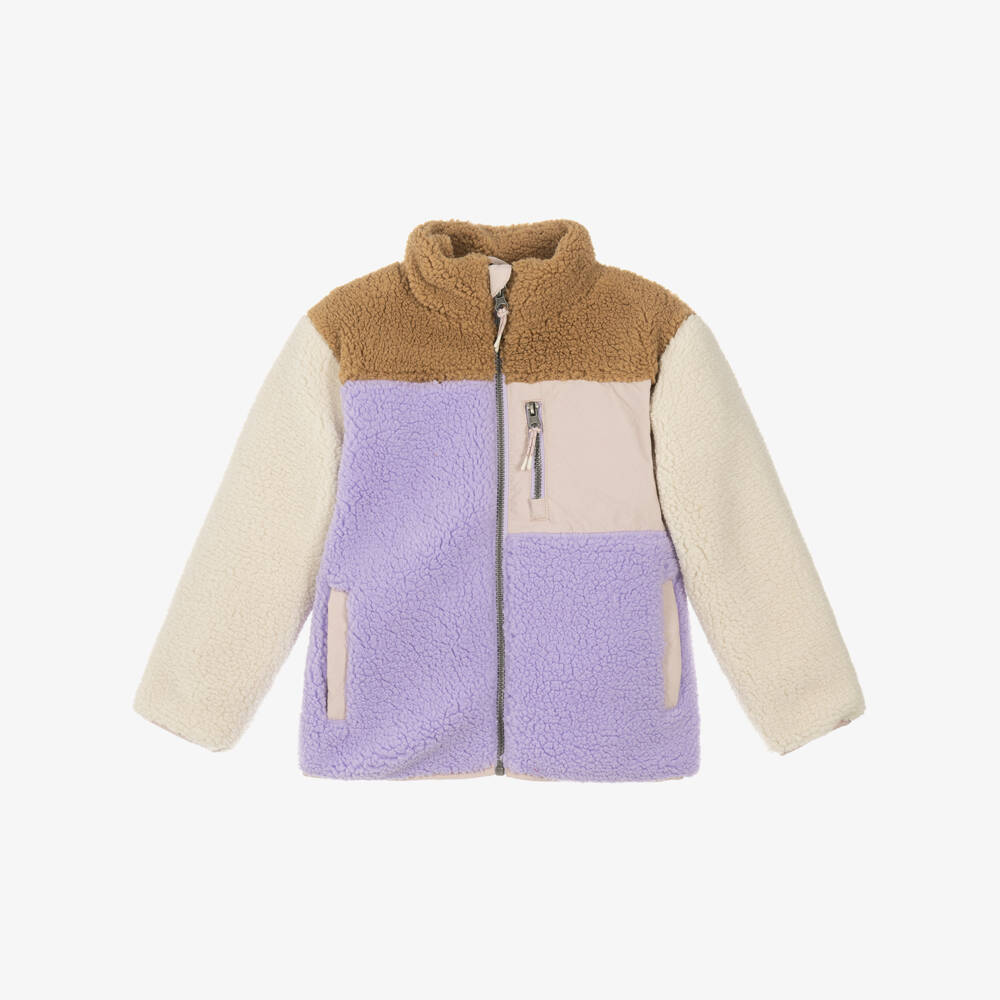 NAME IT-Girls Lavender & Brown Colourblock Teddy Fleece Jacket | Childrensalon