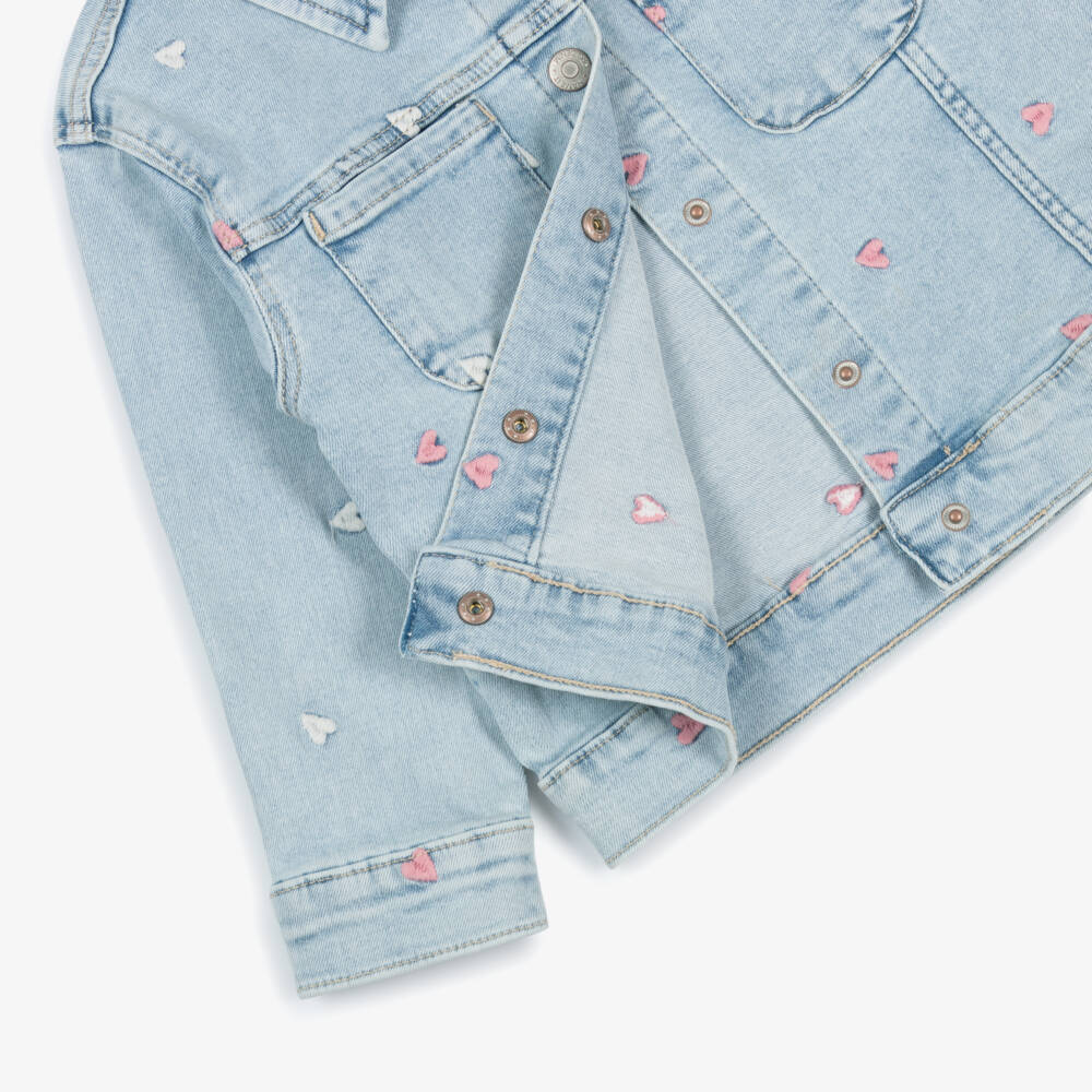 NAME IT-Girls Light Blue Denim Jacket with Embroidered Hearts | Childrensalon