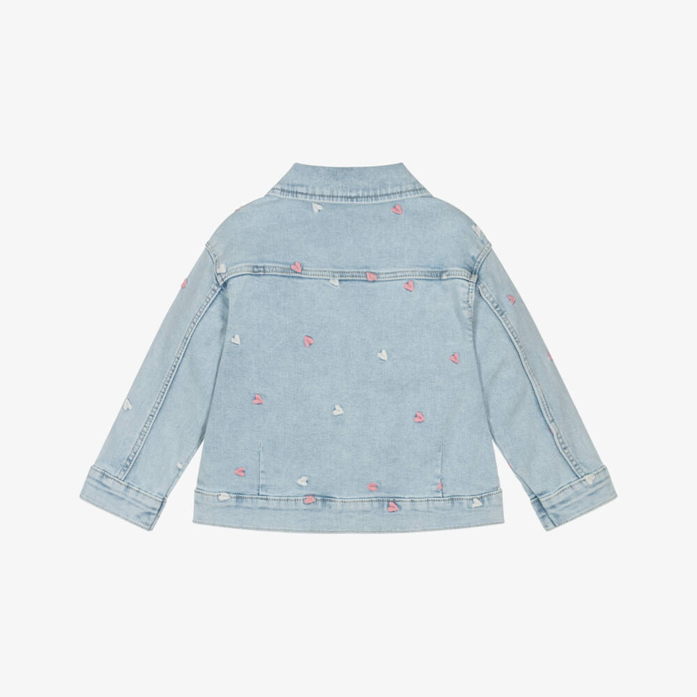 NAME IT-Girls Light Blue Denim Jacket with Embroidered Hearts | Childrensalon