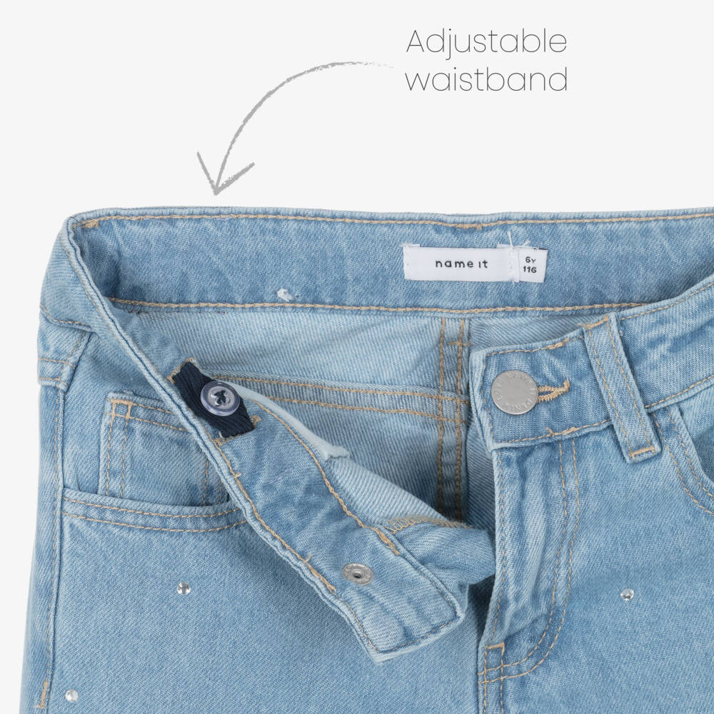 NAME IT-جينز دنيم مزين بكريستال لون أزرق فاتح للبنات | Childrensalon