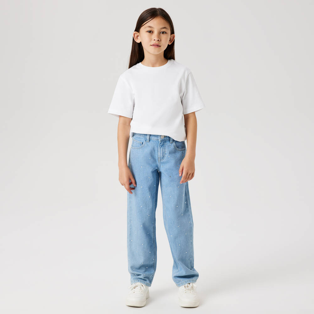 NAME IT-Girls Light Blue Wash Denim Rhinestone Jeans | Childrensalon