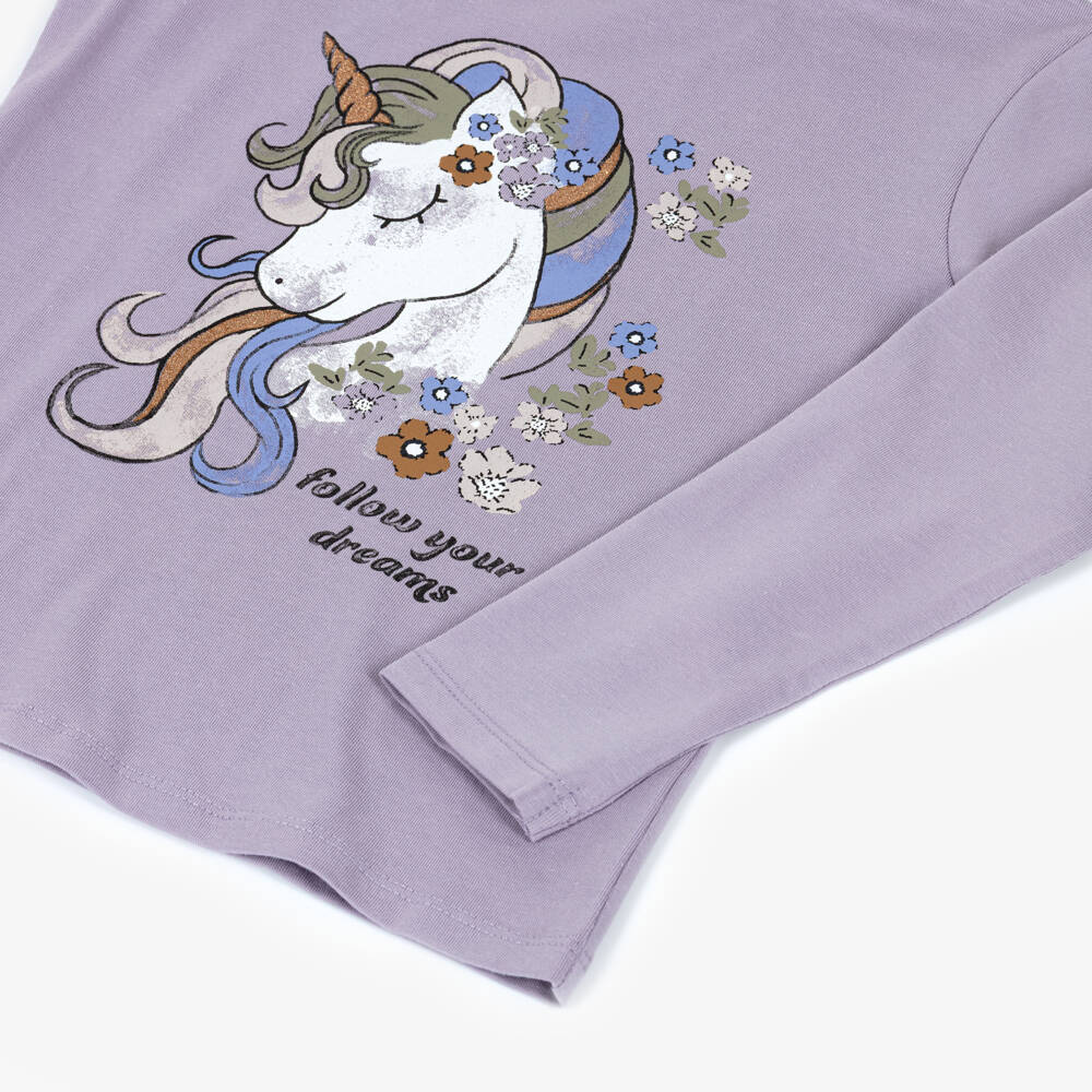 NAME IT-Girls Light Purple Cotton Top with Unicorn Print | Childrensalon