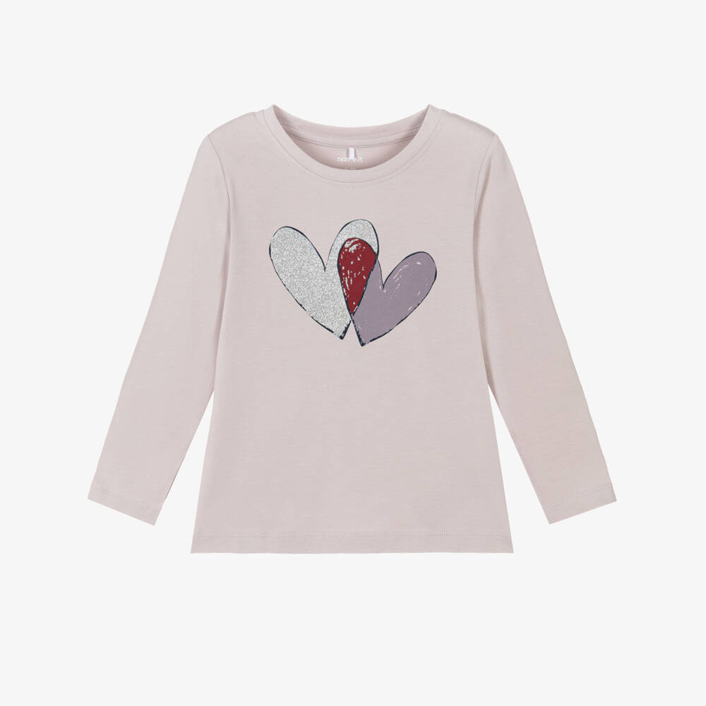 NAME IT-Girls Light Purple Long Sleeved Top with Heart Print | Childrensalon