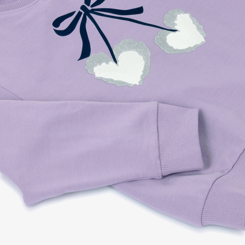 NAME IT-Girls Lilac Glittery Heart Motif Organic Cotton Sweatshirt | Childrensalon