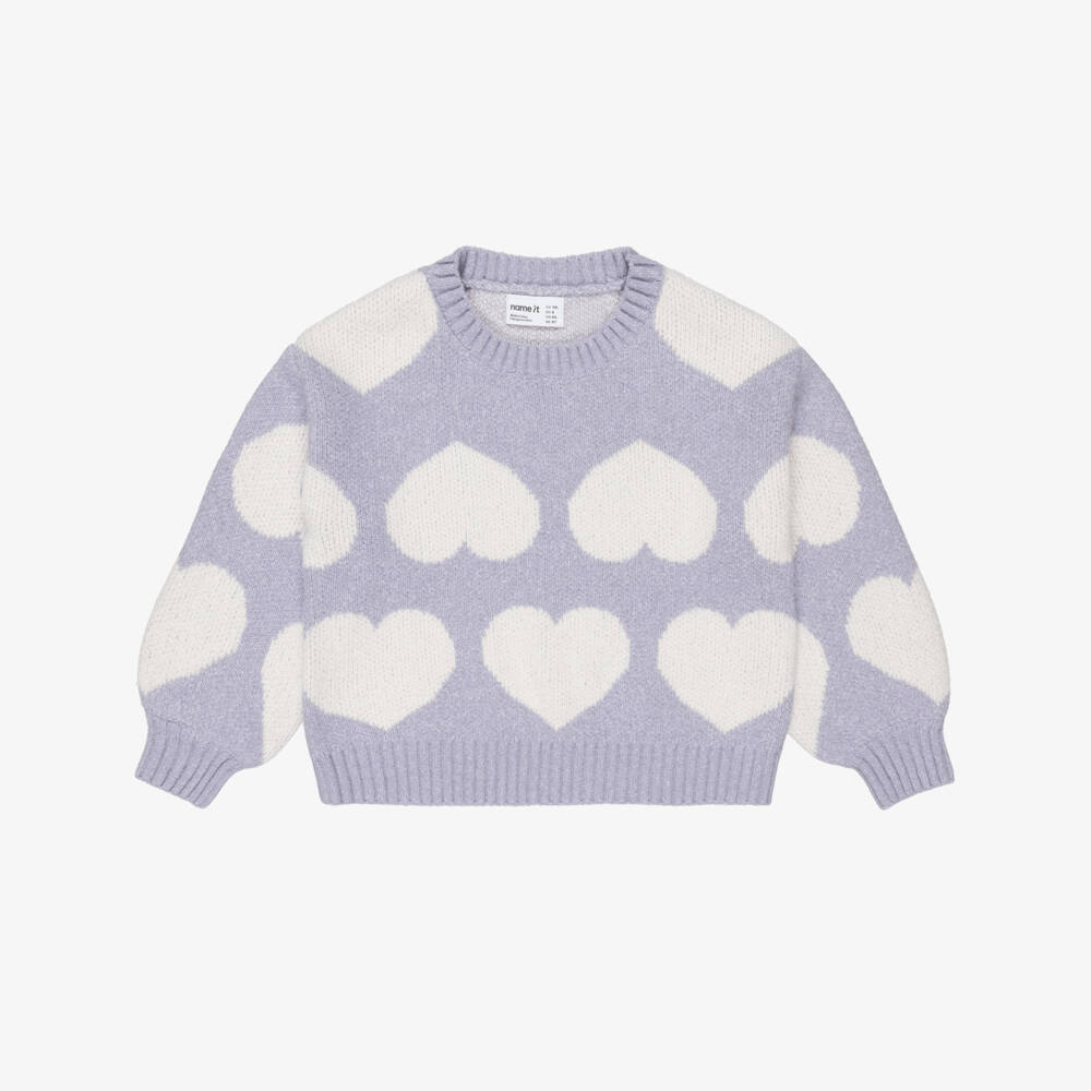 NAME IT-Girls Lilac Heart Patterned Jumper | Childrensalon