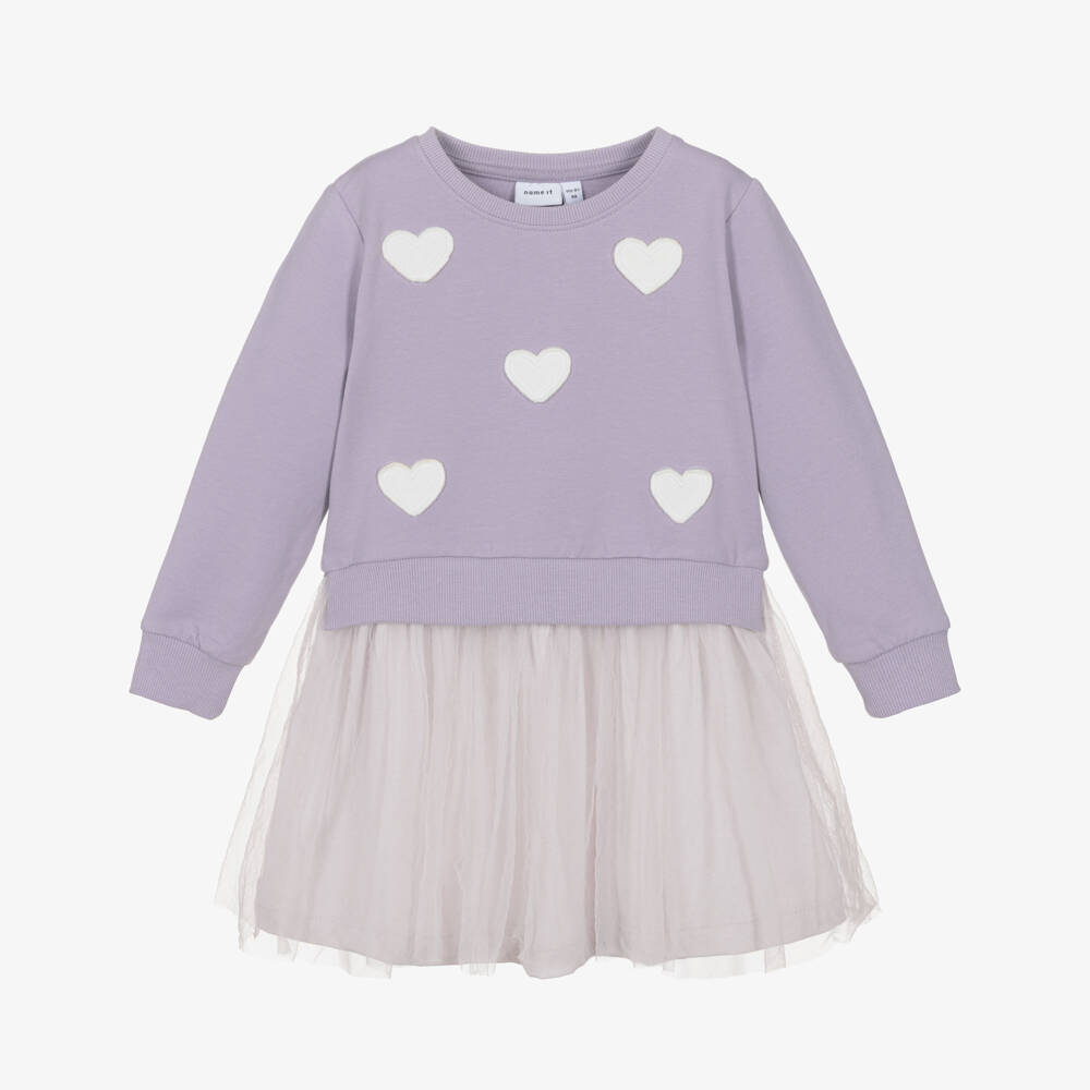 NAME IT-Girls Lilac Organic Cotton Jersey & Tulle Dress | Childrensalon