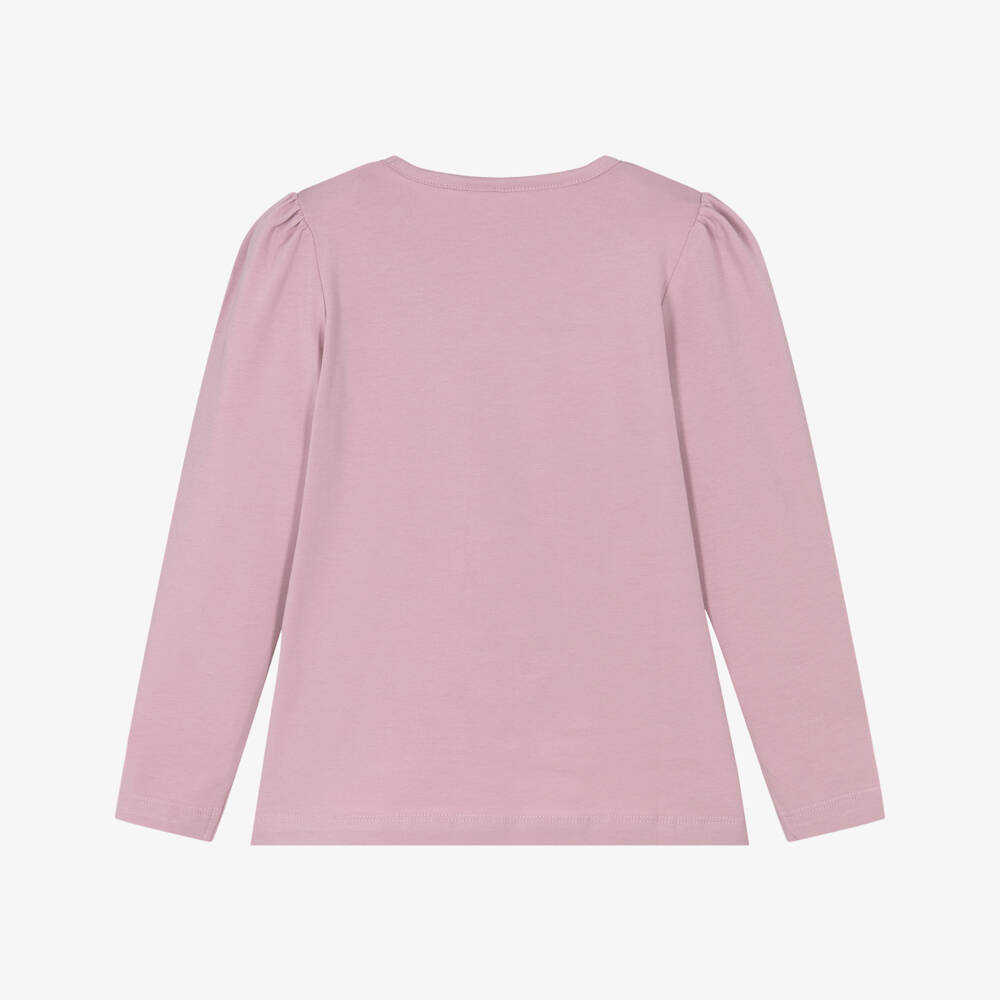NAME IT-Футболка сиренево-розовая с котом из органического хлопка для девочек | Childrensalon