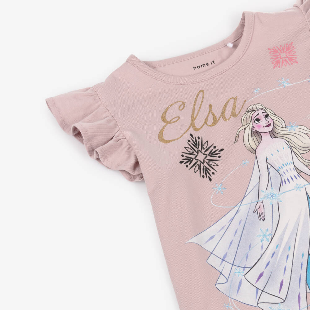 NAME IT-Girls Lilac Pink Cotton Disney T-Shirt with Elsa | Childrensalon