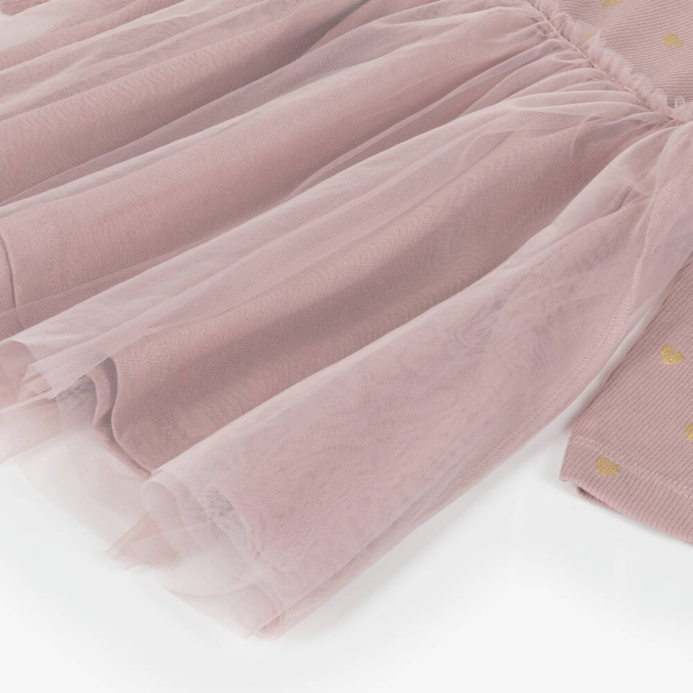 NAME IT-Girls Lilac Pink Jersey & Tulle Dress with Heart Print | Childrensalon