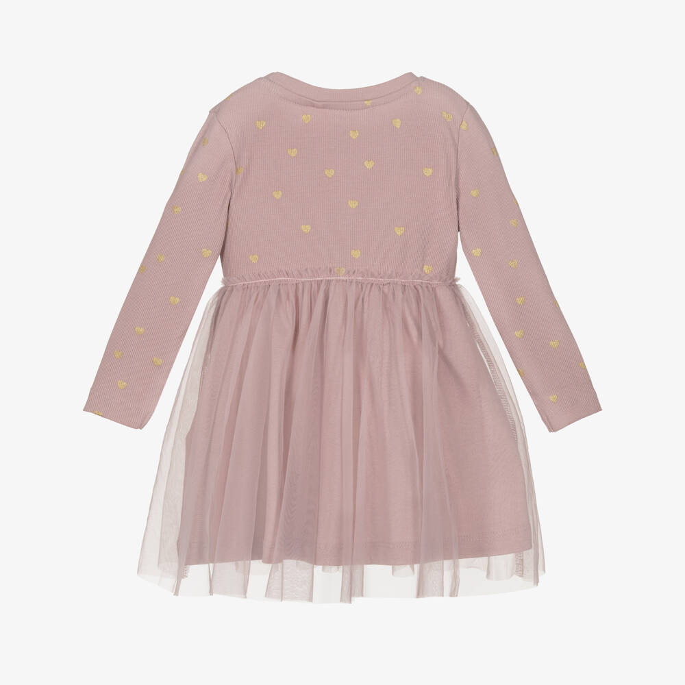 NAME IT-Girls Lilac Pink Jersey & Tulle Dress with Heart Print | Childrensalon