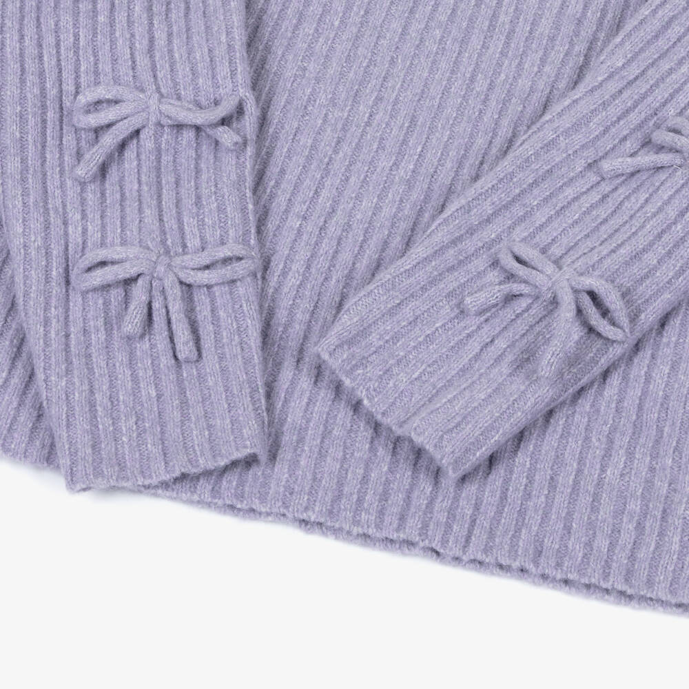 NAME IT-Girls Lilac Purple Rib Knit Sweater with Bows | Childrensalon