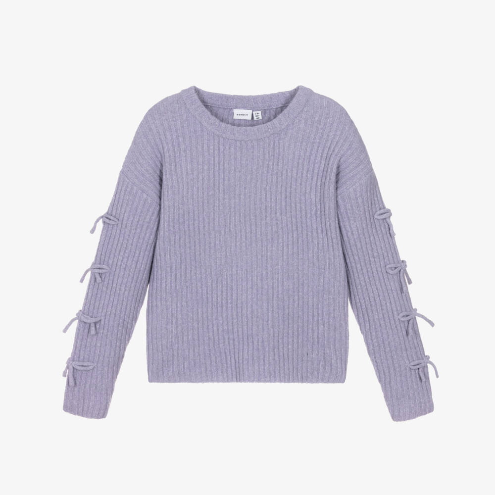 NAME IT-Girls Lilac Purple Rib Knit Sweater with Bows | Childrensalon