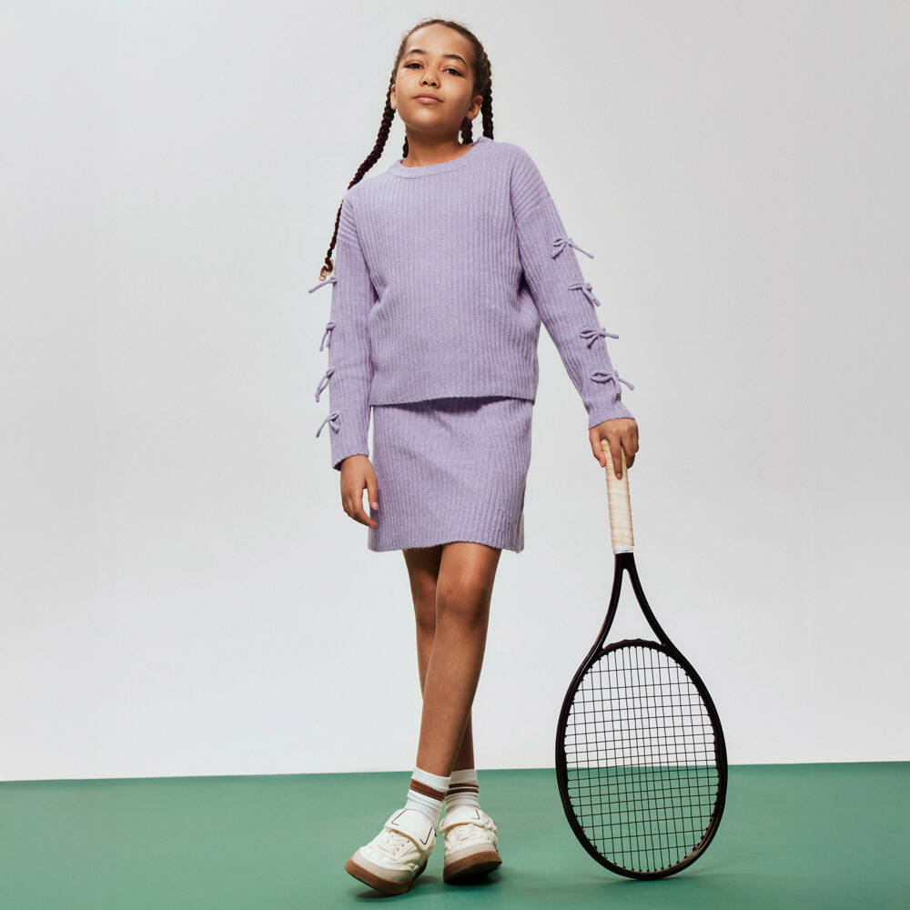 NAME IT-بلوفر محبوك مزين بفيونكات لون بنفسجي فاتح للبنات | Childrensalon