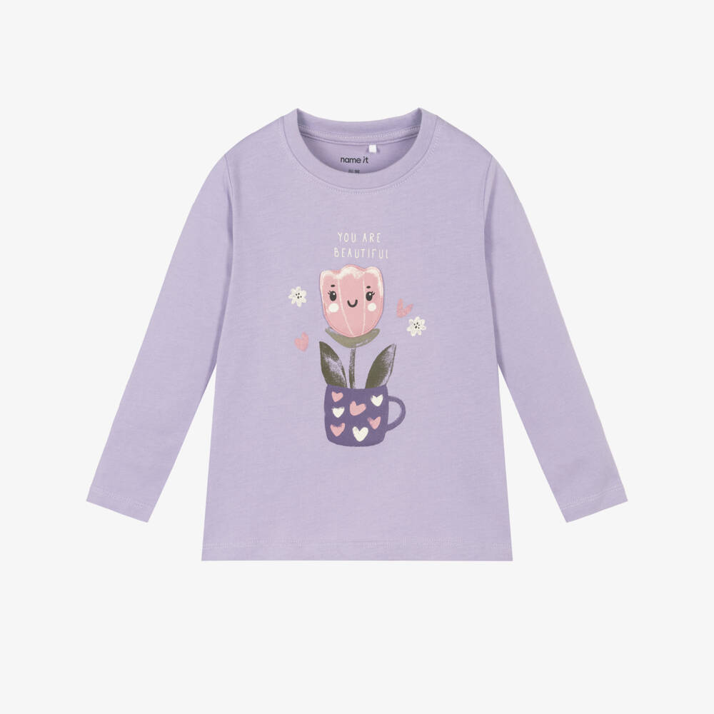 NAME IT-Girls Lilac Purple Slogan Top | Childrensalon