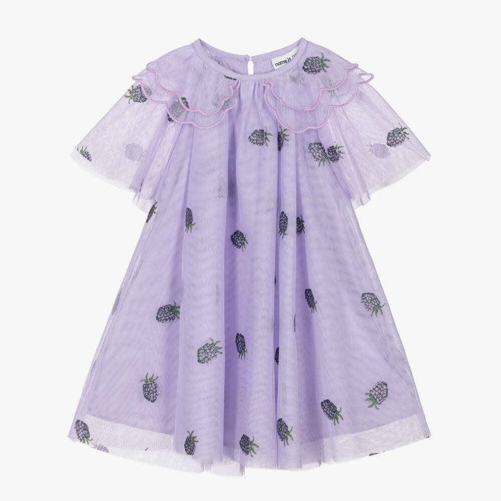 NAME IT-Girls Lilac Tulle Dress with Glittery Blackberry Motifs | Childrensalon