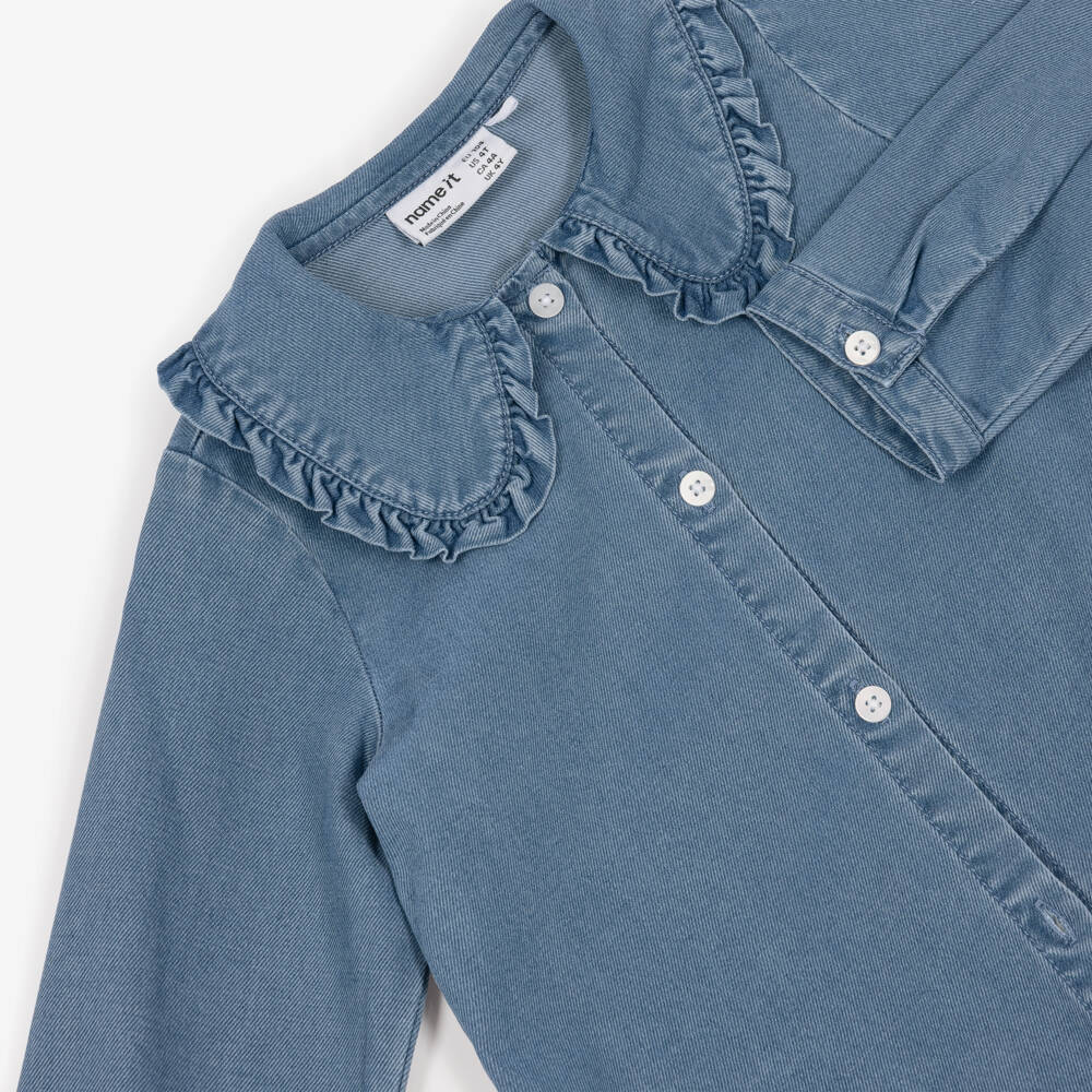 NAME IT-Girls Medium Blue Button-Up Shirt with Collar | Childrensalon