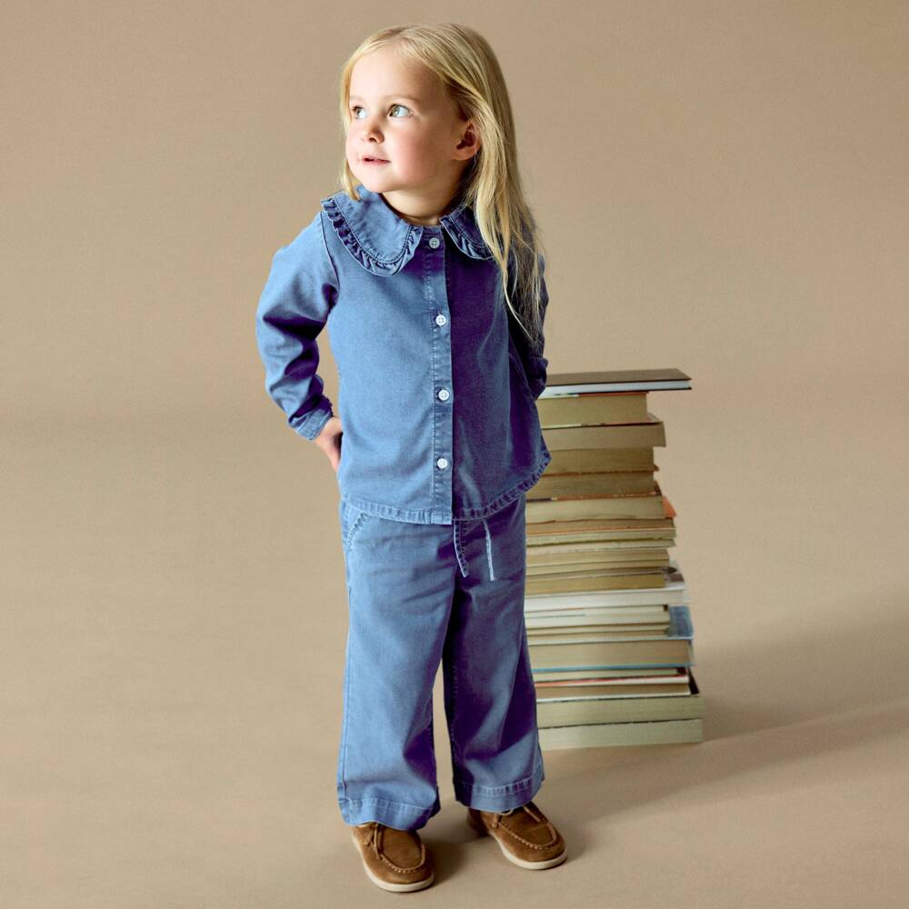 NAME IT-Girls Medium Blue Wide Leg Trousers | Childrensalon