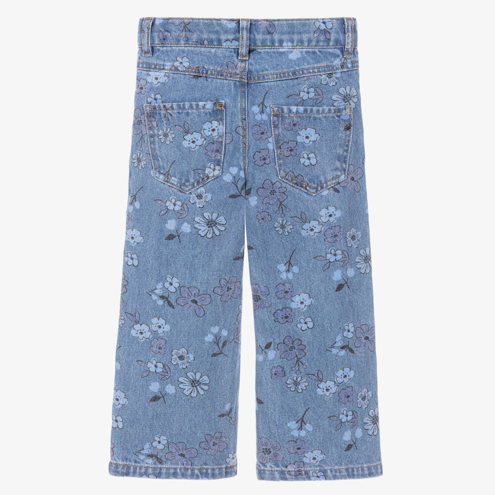 NAME IT-Girls Mid Blue Denim Jeans with Floral Print | Childrensalon