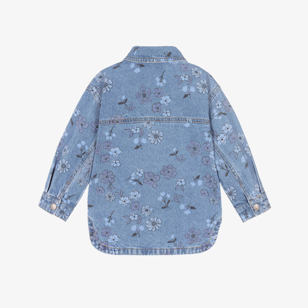 NAME IT-Girls Mid Blue Denim Shacket with Floral Print | Childrensalon