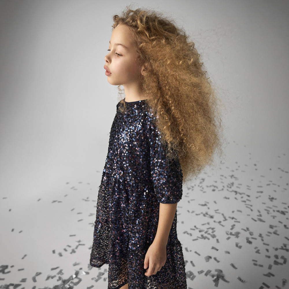 NAME IT-Girls Midnight Blue Sequinned Tulle Dress | Childrensalon