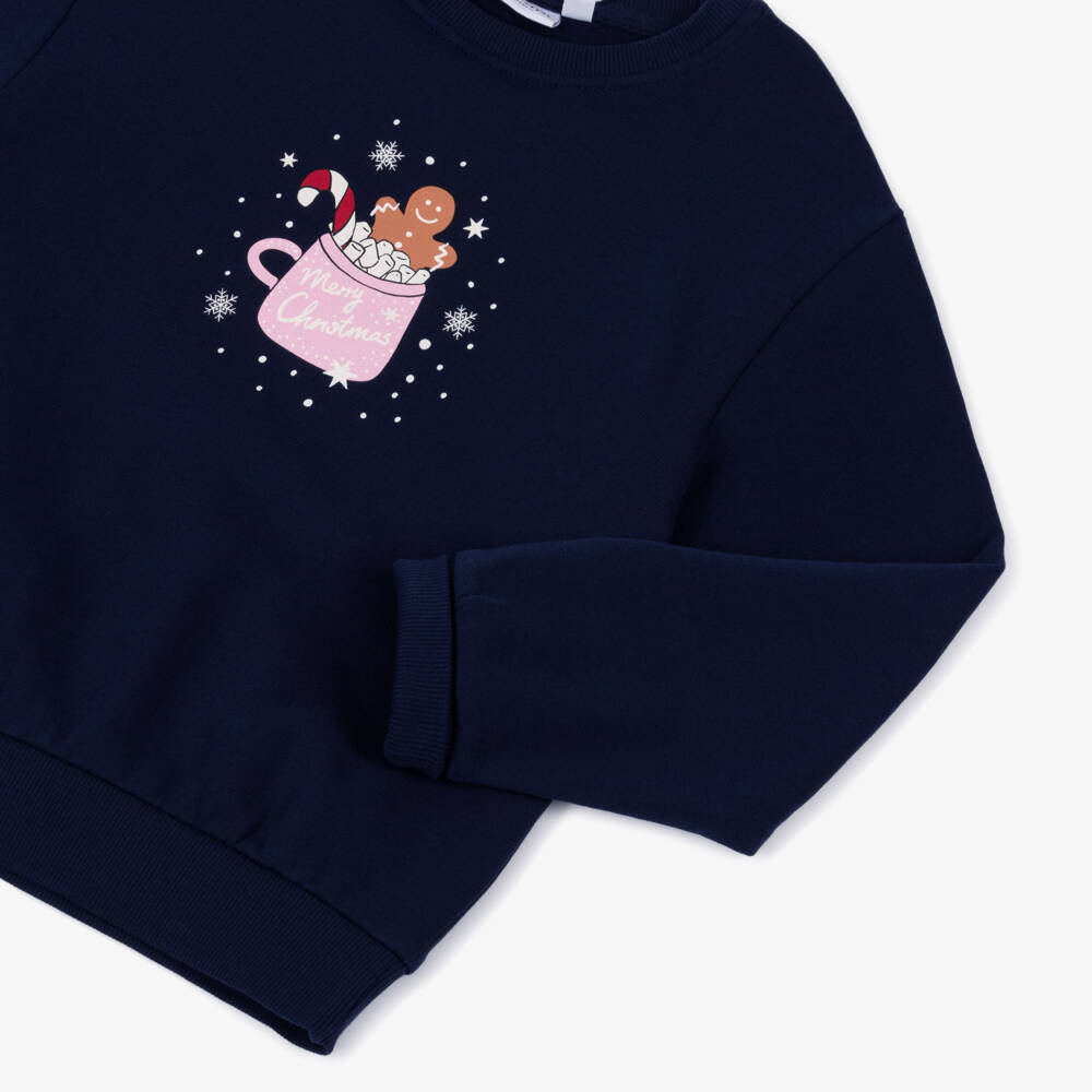 NAME IT-Girls Navy Blue Cotton Festive Mug Sweatshirt | Childrensalon