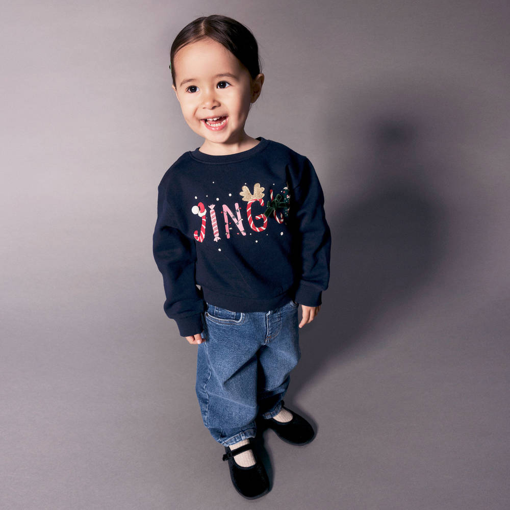 NAME IT-Girls Navy Blue Festive Jingle Sweatshirt | Childrensalon