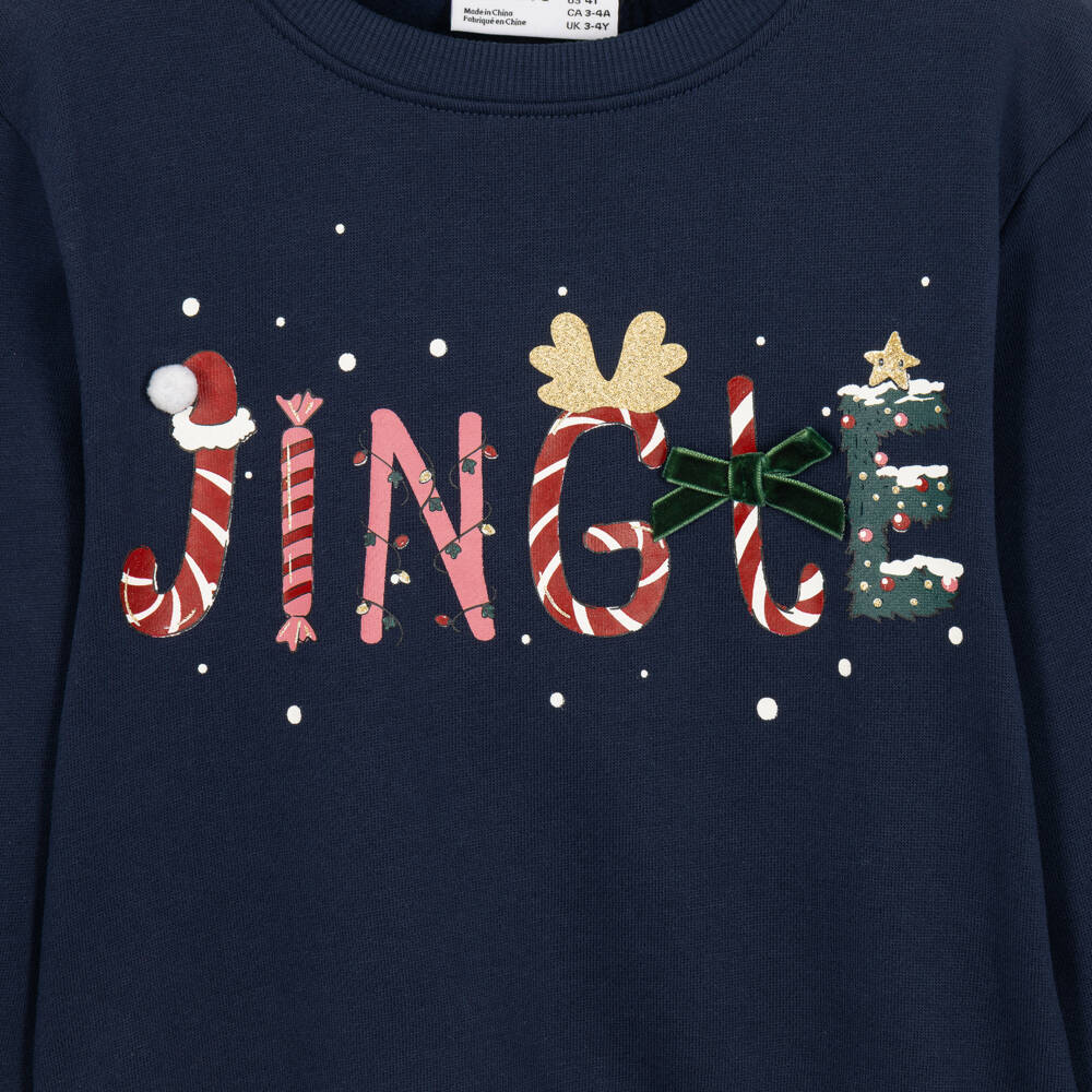 NAME IT-Girls Navy Blue Festive Jingle Sweatshirt | Childrensalon