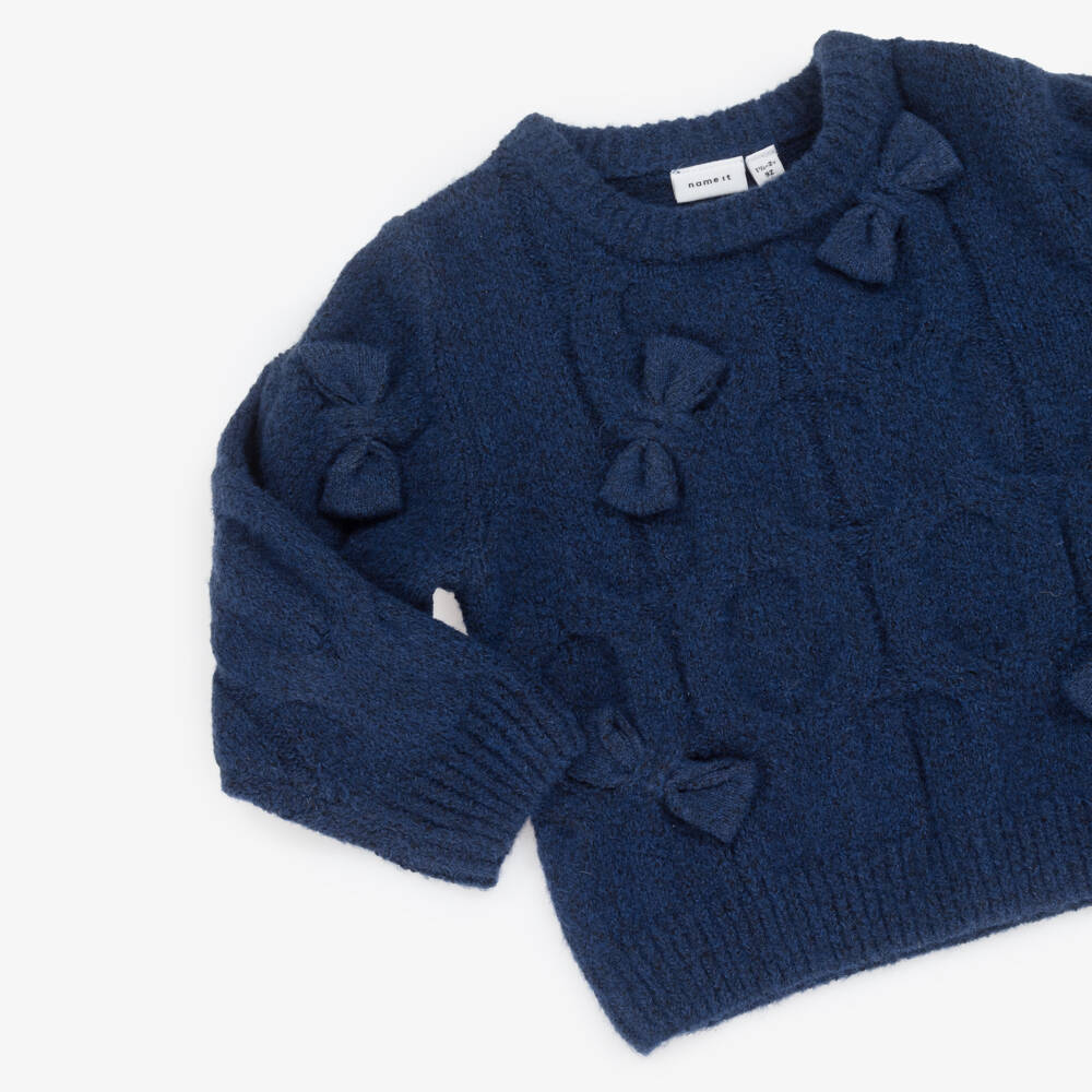 NAME IT-Свитер синий вязаный с бантиками для девочек | Childrensalon