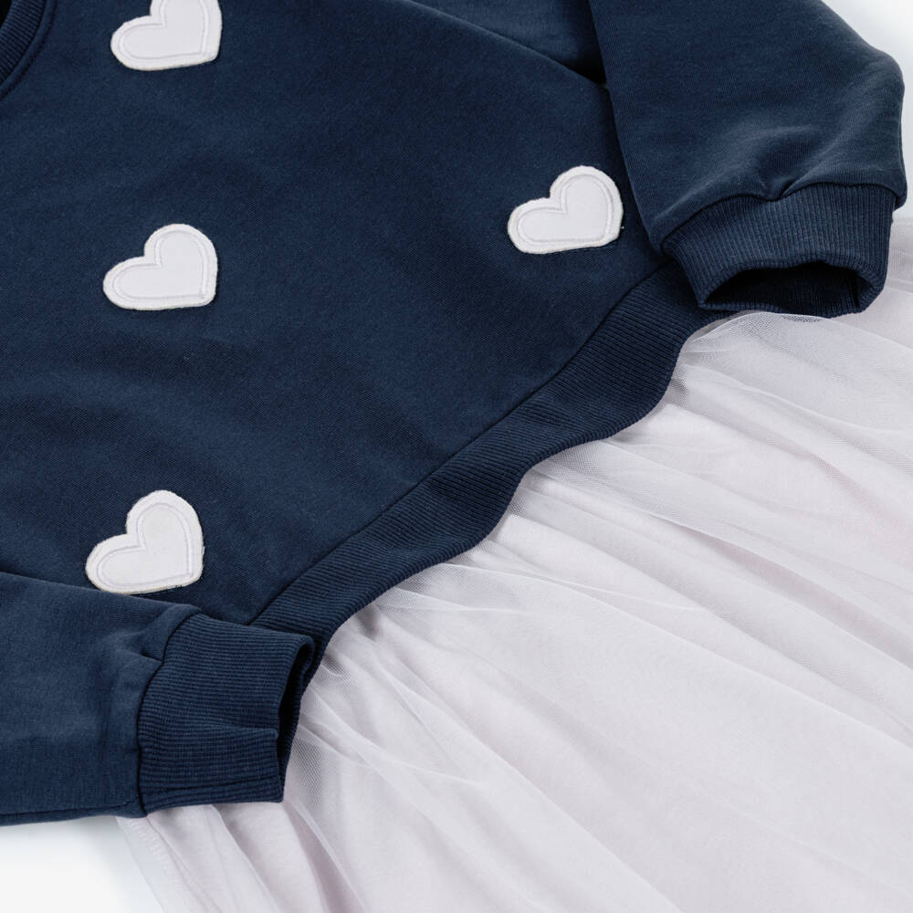 NAME IT-Girls Navy Blue Organic Cotton Jersey & Tulle Dress | Childrensalon