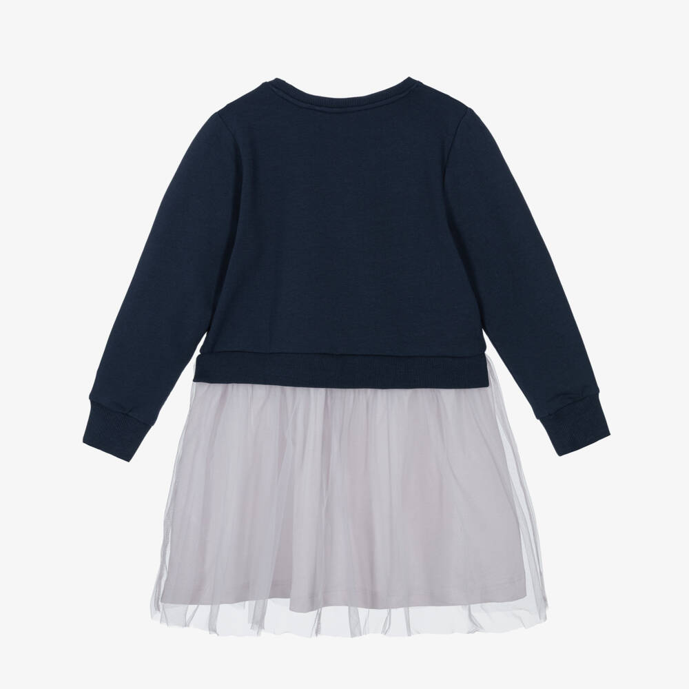 NAME IT-Girls Navy Blue Organic Cotton Jersey & Tulle Dress | Childrensalon