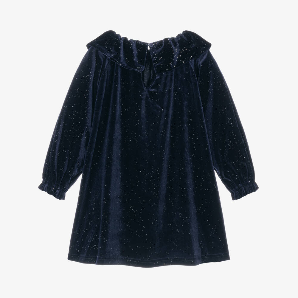 NAME IT-Girls Navy Blue Sparkly Velour Dress | Childrensalon