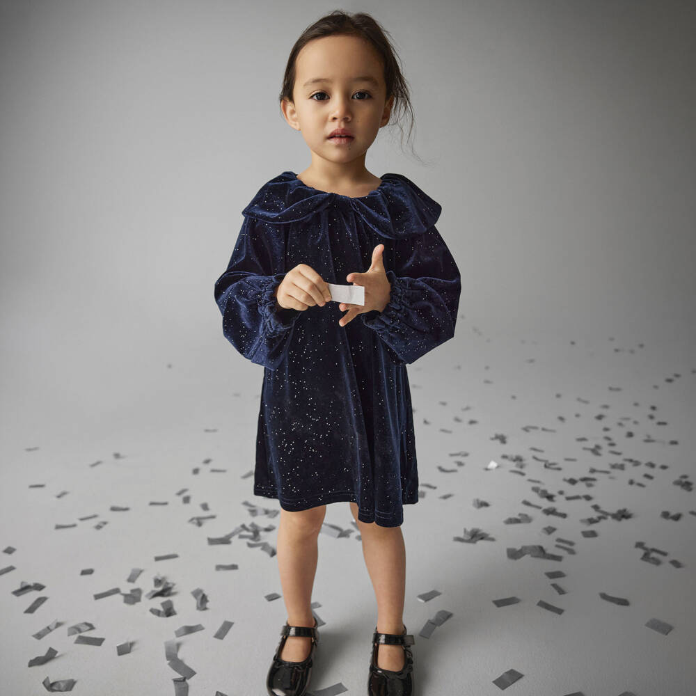 NAME IT-Girls Navy Blue Sparkly Velour Dress | Childrensalon