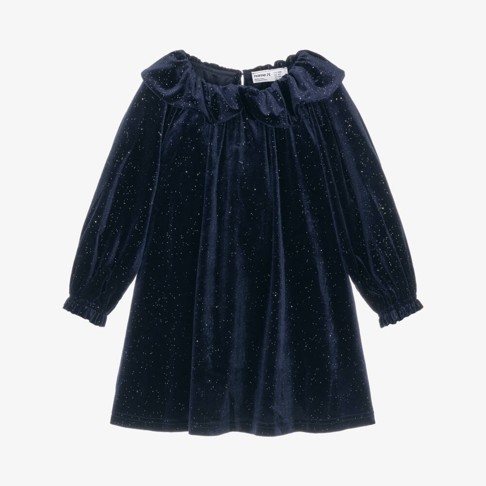 NAME IT-Girls Navy Blue Sparkly Velour Dress | Childrensalon