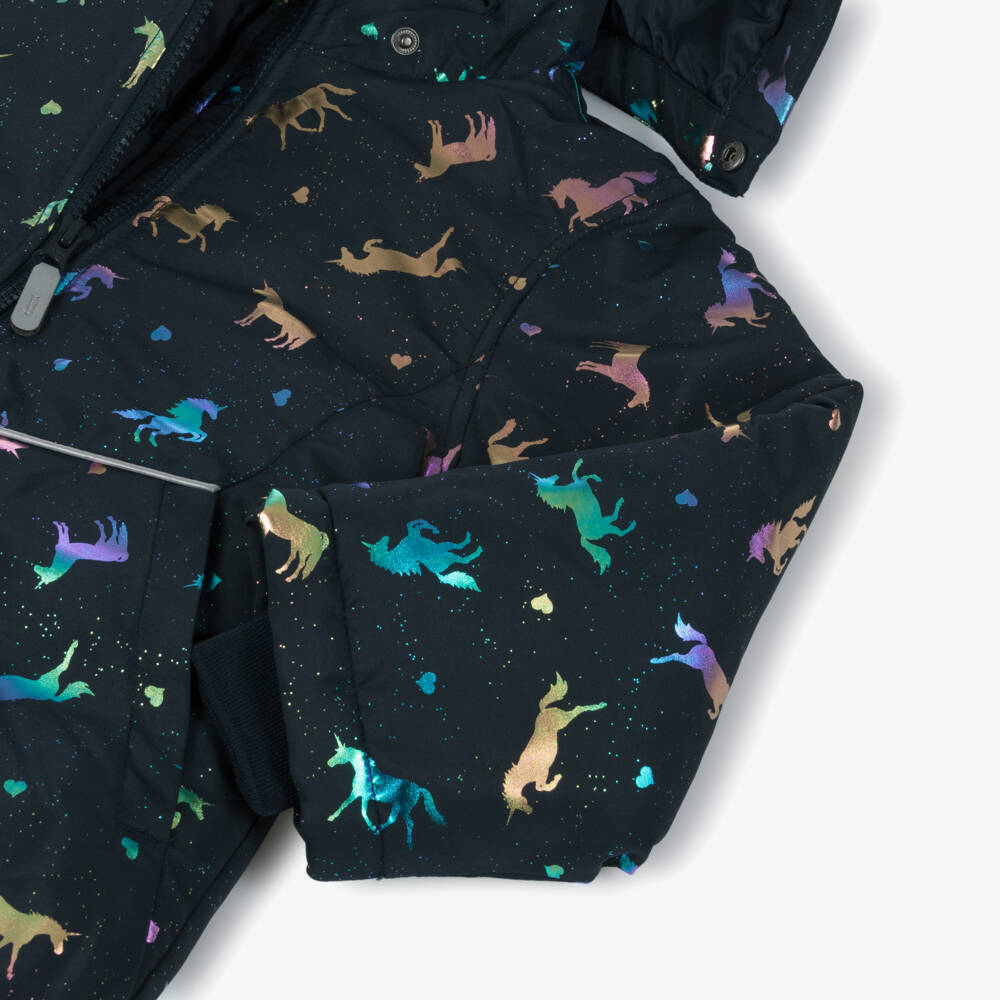 NAME IT-Girls Navy Blue Unicorn Print Padded Jacket | Childrensalon