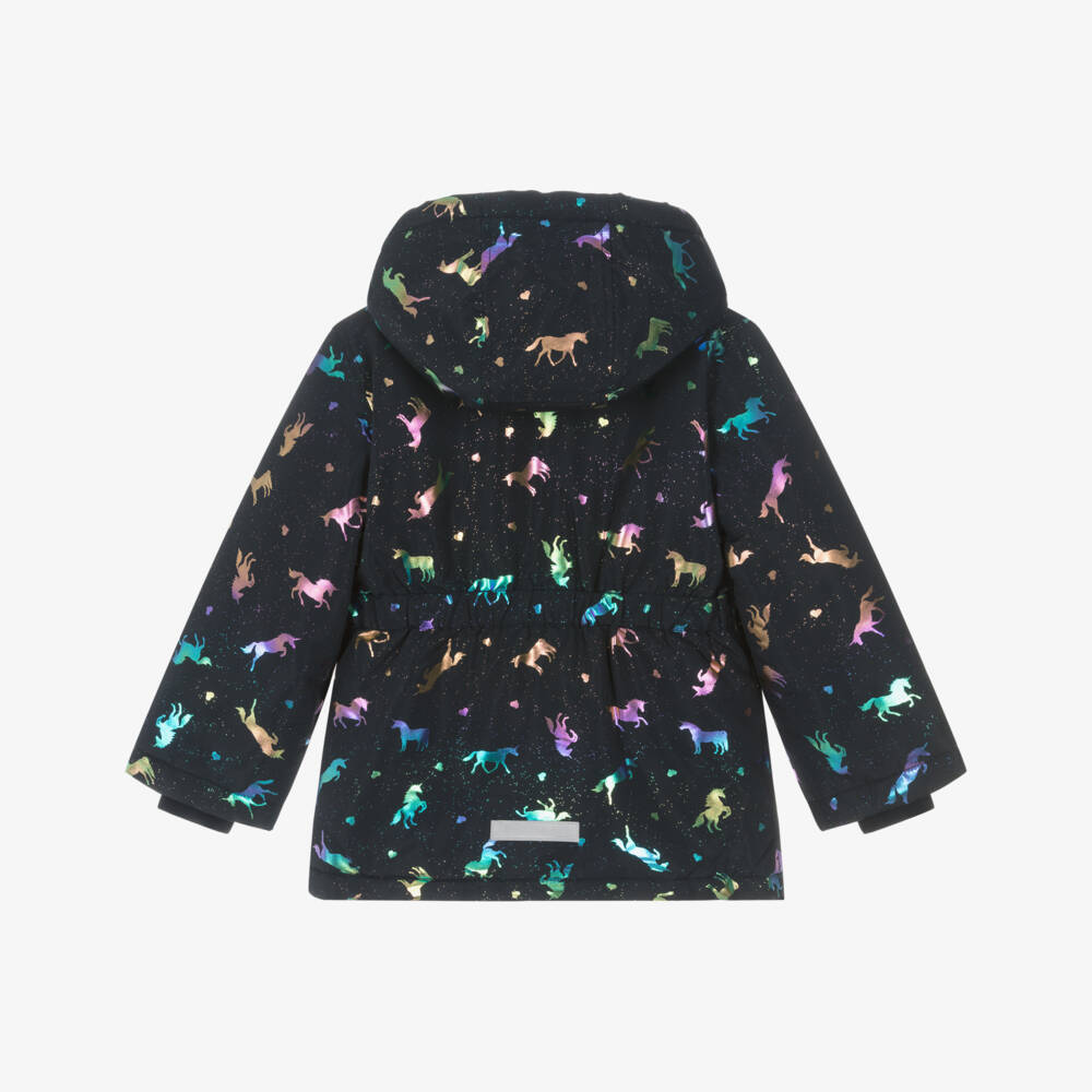 NAME IT-Girls Navy Blue Unicorn Print Padded Jacket | Childrensalon