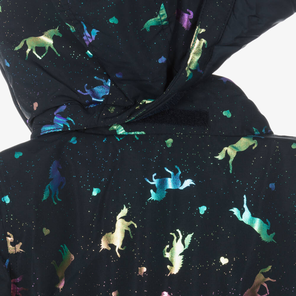 NAME IT-Girls Navy Blue Unicorn Print Padded Jacket | Childrensalon