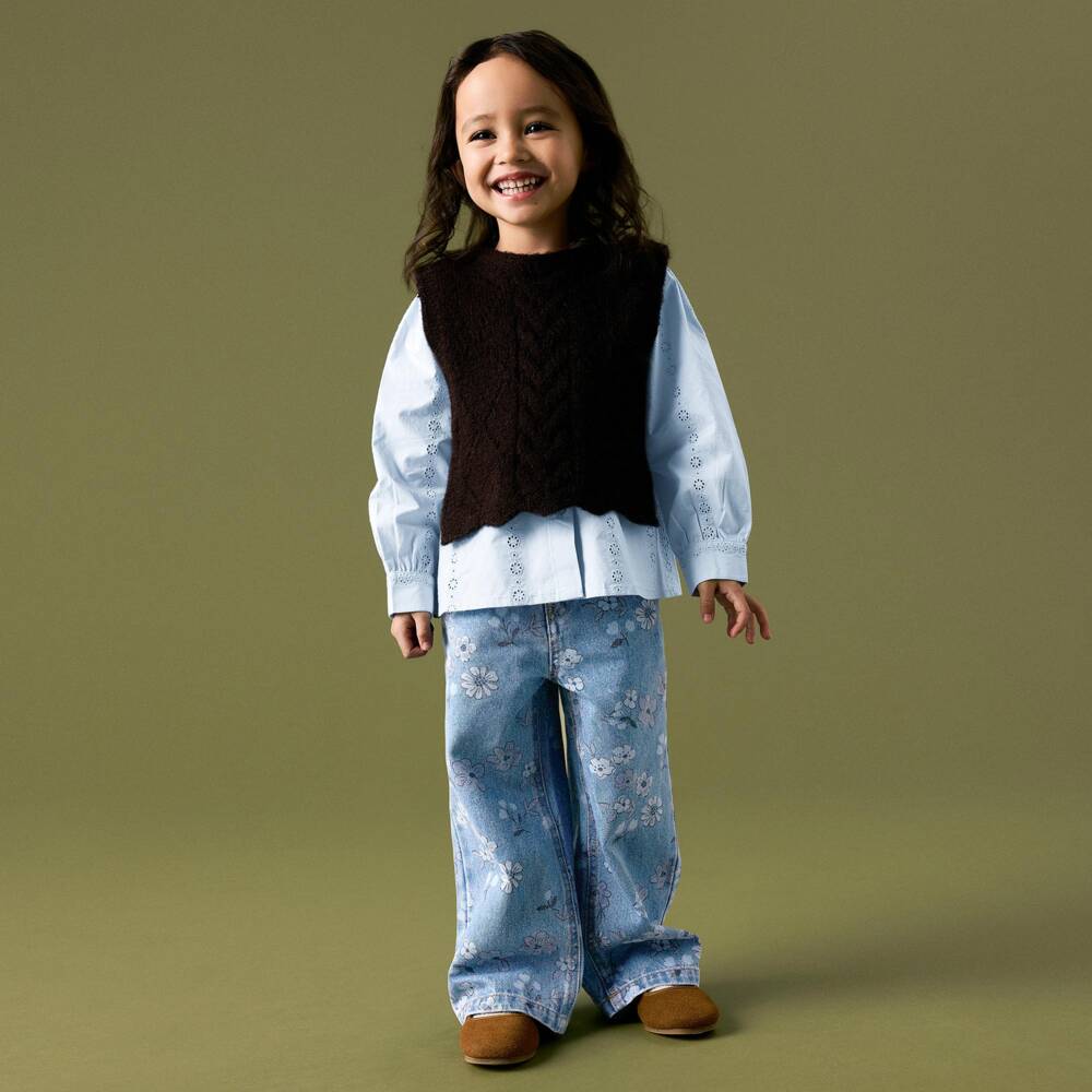 NAME IT-Girls Pale Blue Cotton Blouse | Childrensalon